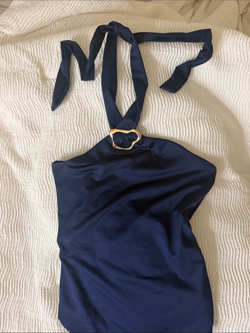 Navy Halter Top bodysuit with Gold Ring Detail - Women's